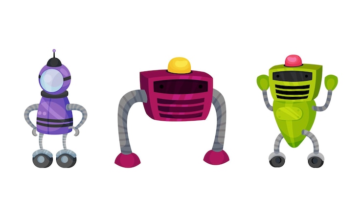 Vector cute little robot with metal parts vector set