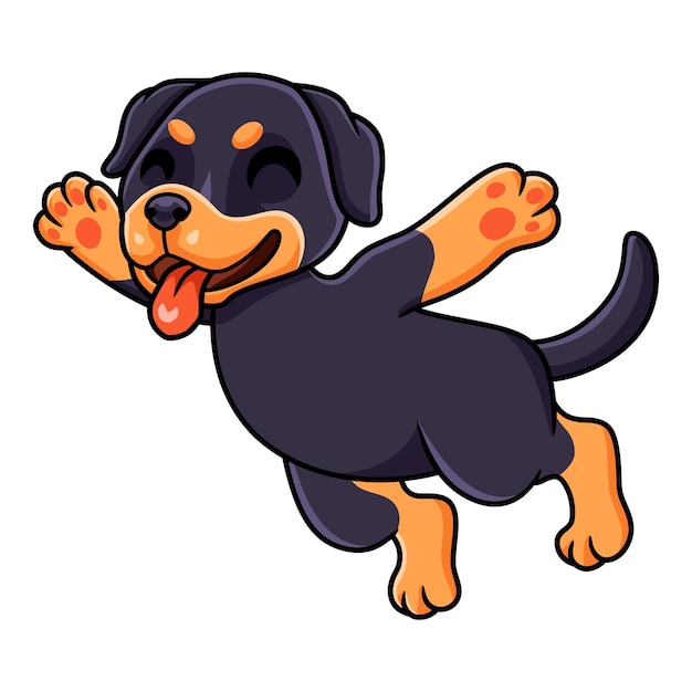 Cute little rottweiler dog cartoon jumping