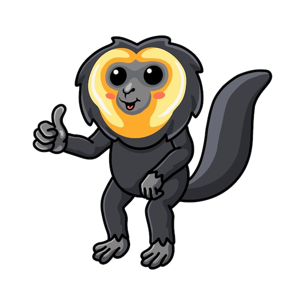 Vector cute little saki monkey cartoon giving thumb up