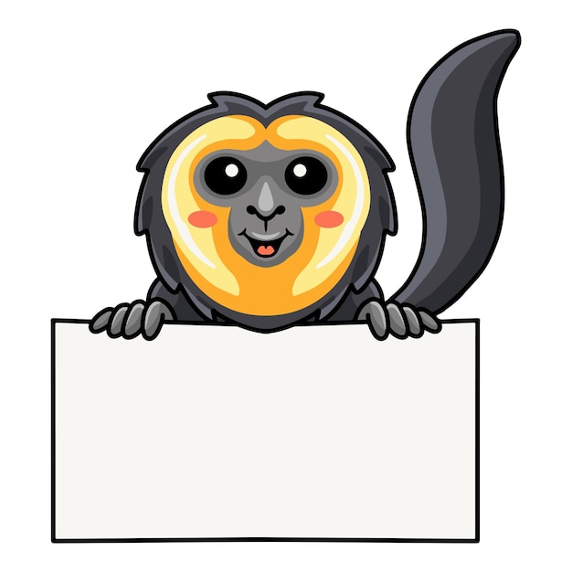 Cute little saki monkey cartoon with blank sign