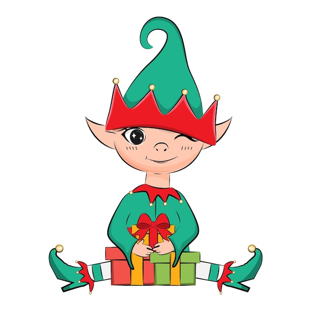 Vector cute little santa helpers. christmas elf. vector illustration.