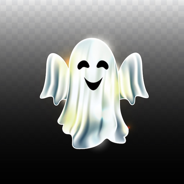 Vector cute little scary illustration of ghost on png background