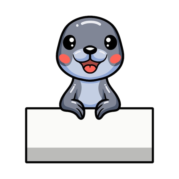 Cute little seal cartoon with blank sign