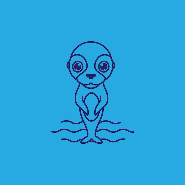 바다 로고 디자인 벡터 그래픽 기호 아이콘 기호 그림 크리에이 티브와 귀여운 작은 물개 라인