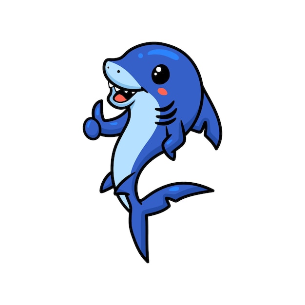 Carino piccolo squalo cartone animato che dà pollice in su