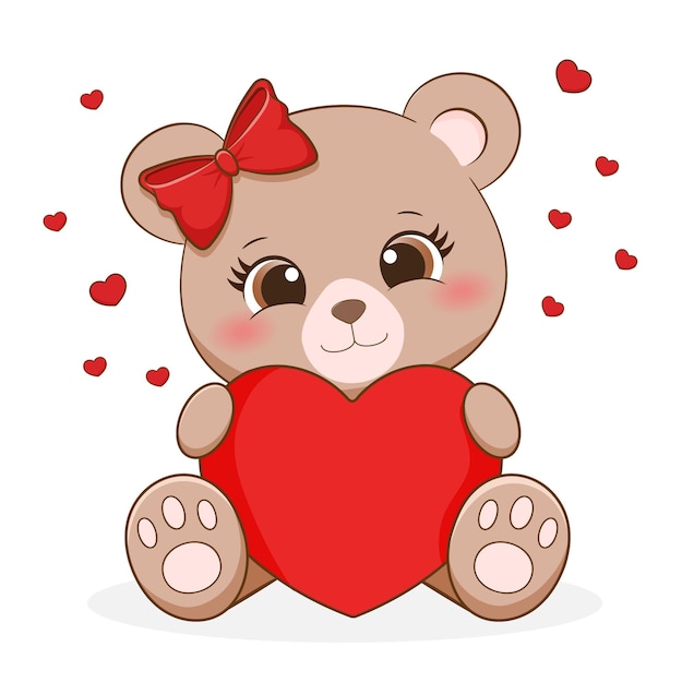 Vector cute little she-bear holding heart