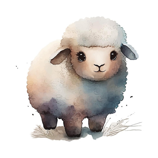 Cute little sheep, children's illustration painted in watercolor style