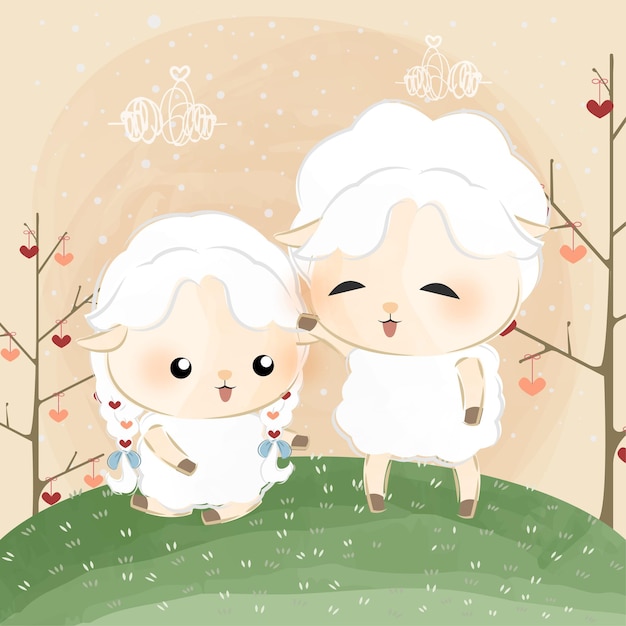 Cute little sheep couple