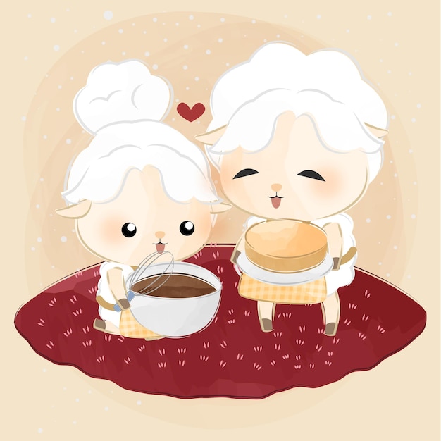 Cute little sheeps cooking together