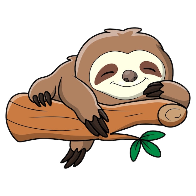 Cute little sloth cartoon sleeping on tree branch