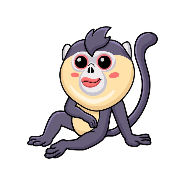Cute little snub nosed monkey cartoon sitting