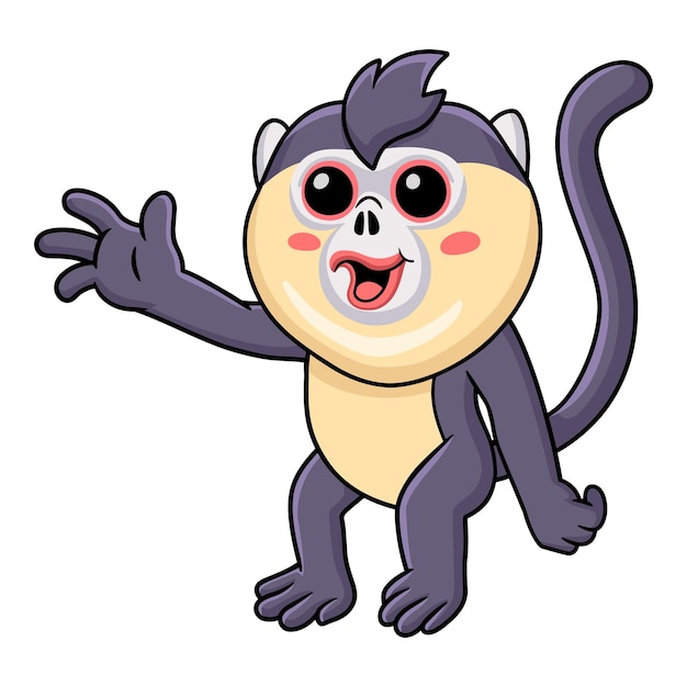 Cute little snub nosed monkey cartoon waving hand