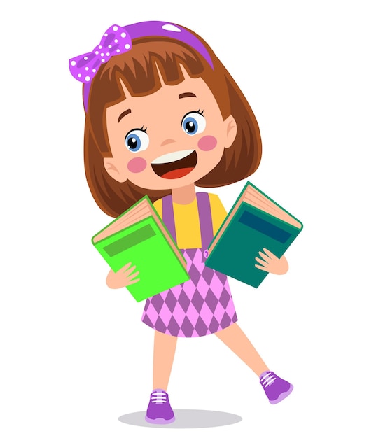 Cute little student with books