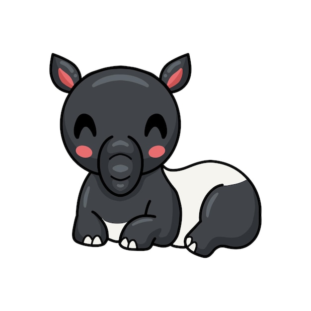 Cute little tapir cartoon lying down