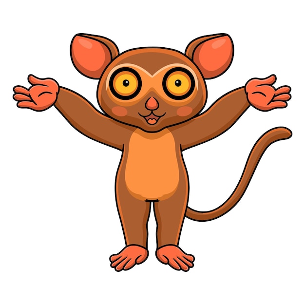 Vector cute little tarsier cartoon raising hands