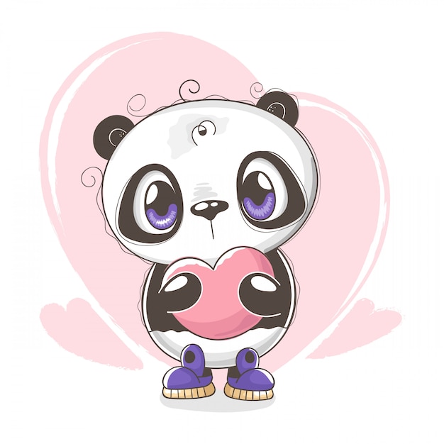 Carino piccolo orsacchiotto panda con un cuore