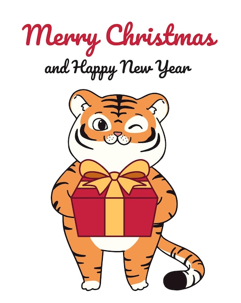 Vector cute little tigers illustration character design banner for christmas. doodle cartoon style.