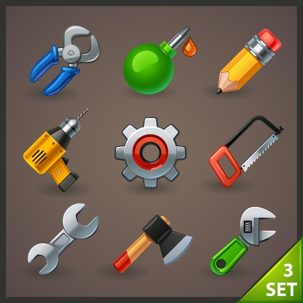 Vector cute little tools icon set 3