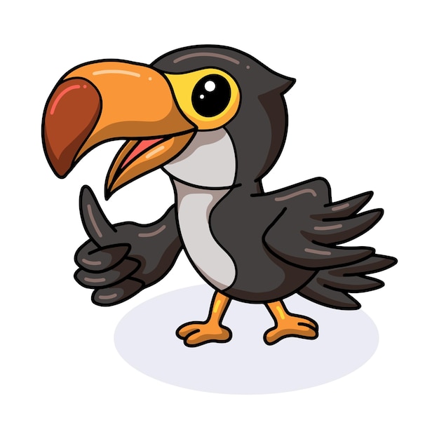 Simpatico cartone animato di uccellino tucano che dà pollice in su