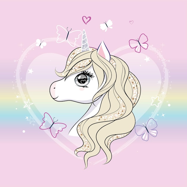 Premium Vector | Cute little unicorn character over pink ...