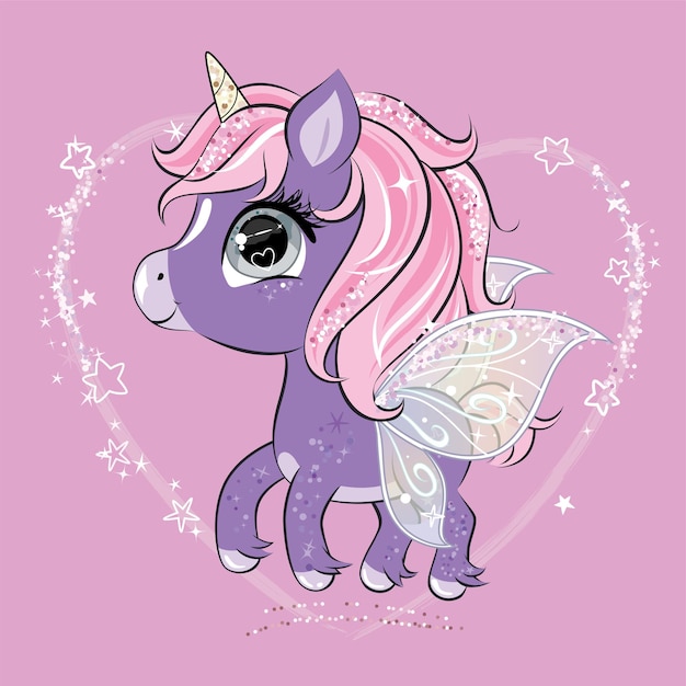 Cute little unicorn character with butterfly wings.