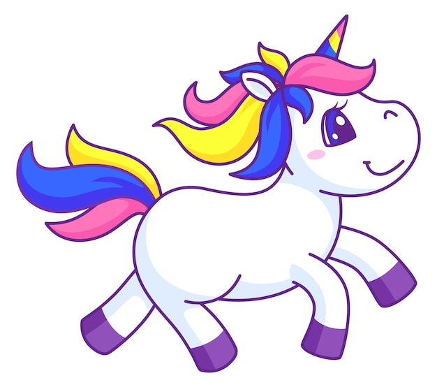 Cute little unicorn running Cartoon fairytale character