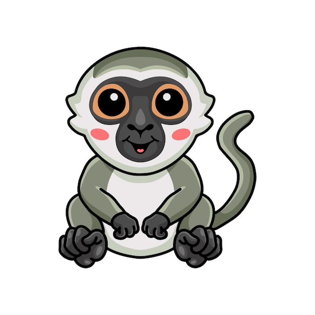 귀여운 작은 vervet 원숭이 만화 앉아