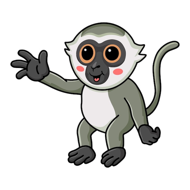 Cute little vervet monkey cartoon waving hand