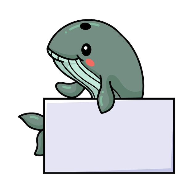 Simpatico cartone animato balena con segno in bianco