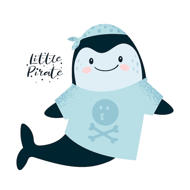 Cute little whale, dolphin pirate