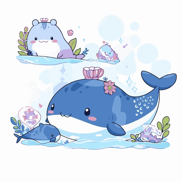 Vector a cute little whale and a little girl