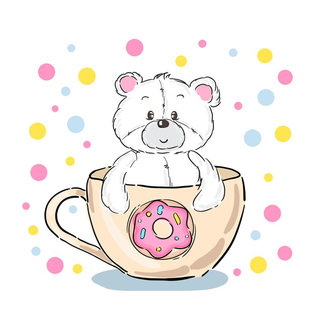 Cute little white bear sitting inside cup