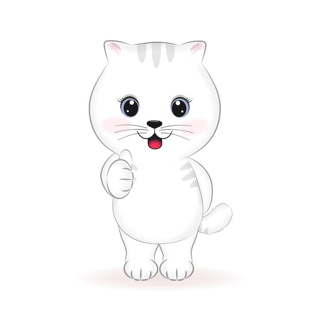 Vector cute little white cat paw showing thumb like symbol illustration