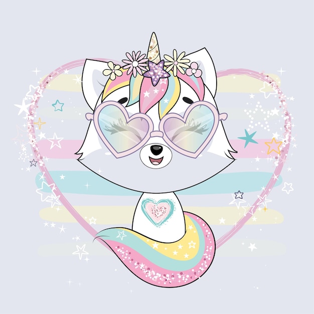 Cute little white cat unicorn or caticorn. Pastel soft colors.