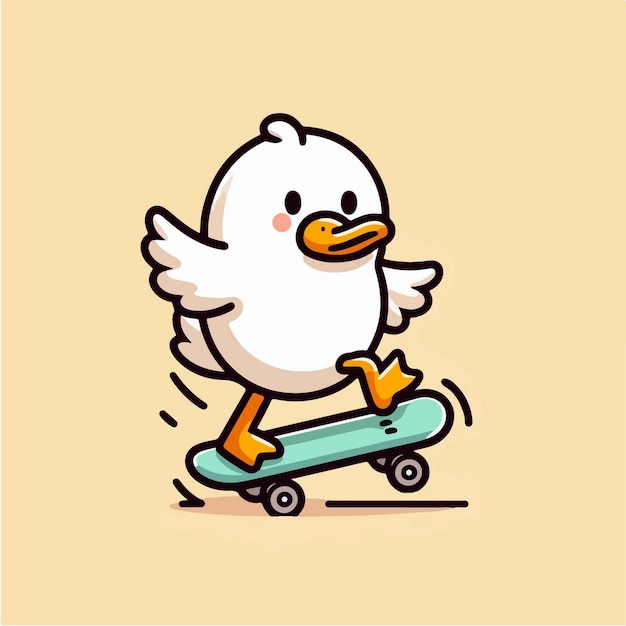 милая белая утка мультфильмный персонаж талисман скейтбординга.
