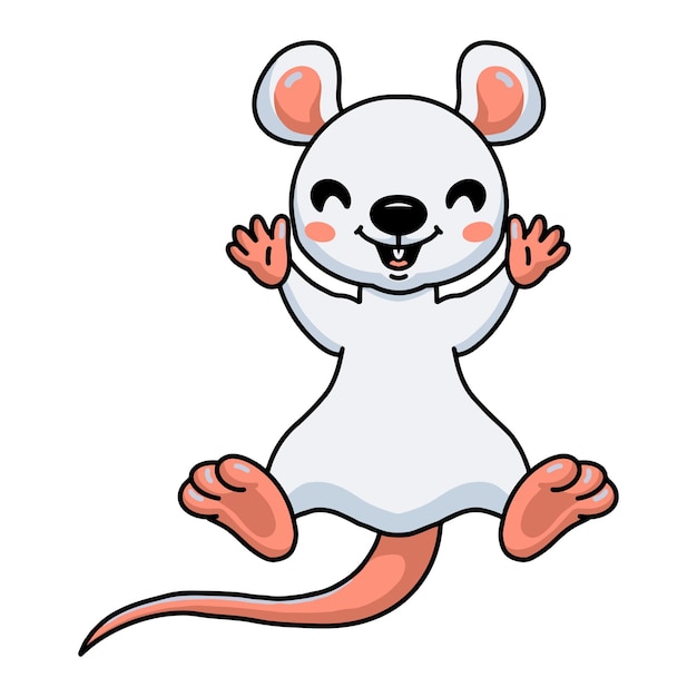 Cute little white mouse cartoon raising hands