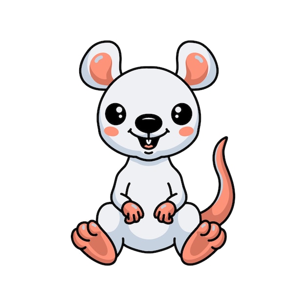 Cute little white mouse cartoon sitting