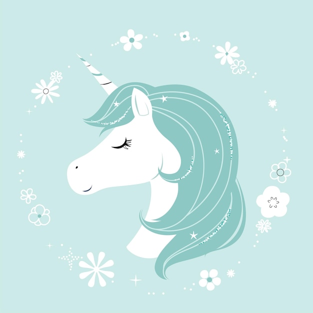 Cute little white unicorn. Pastel soft colors.