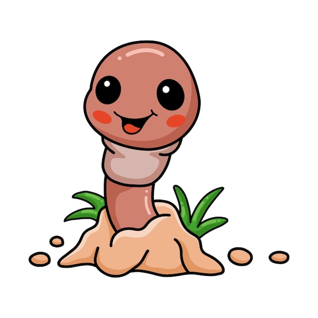 Cute little worm cartoon out from hole