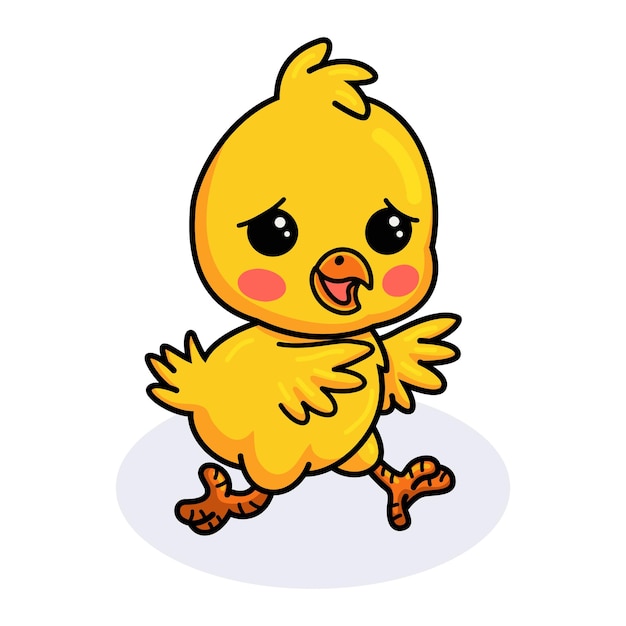 Cute little yellow chick cartoon running