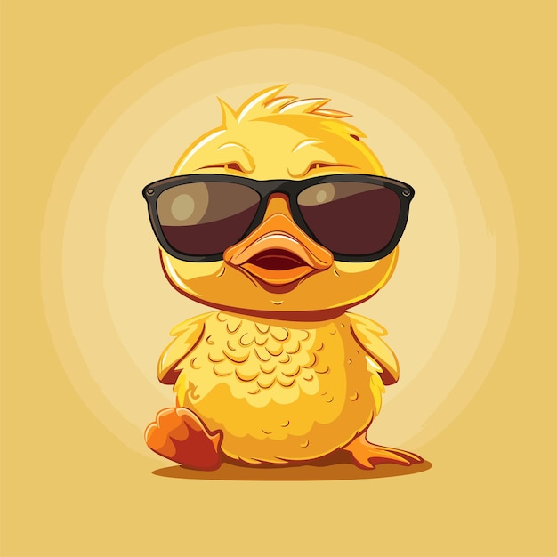 Cute little yellow duckling in sunglasses Cartoon vector illustration