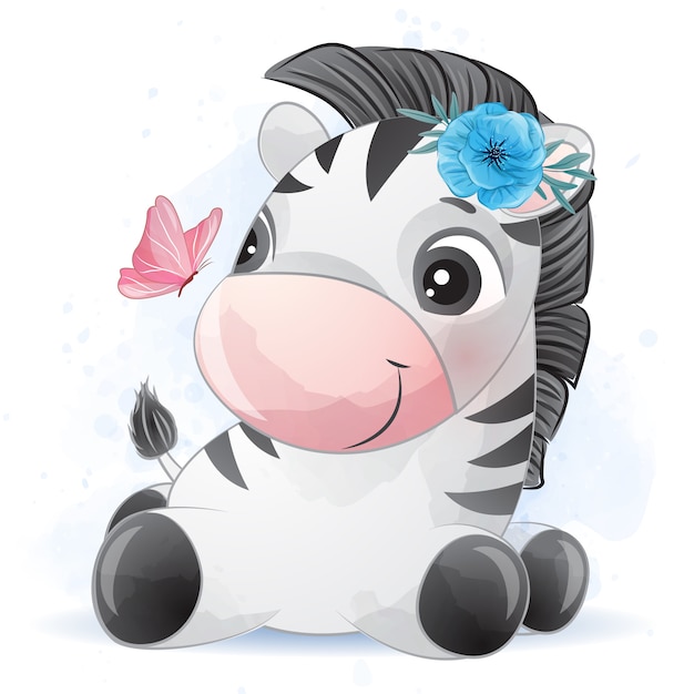 Cute little zebra with watercolor effect