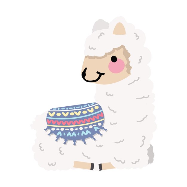 Cute llama or alpaca rest cartoon