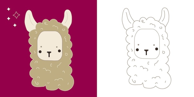 Cute llama cartoon illustrazione scenografia isolata su sfondo bianco e rosa vettore