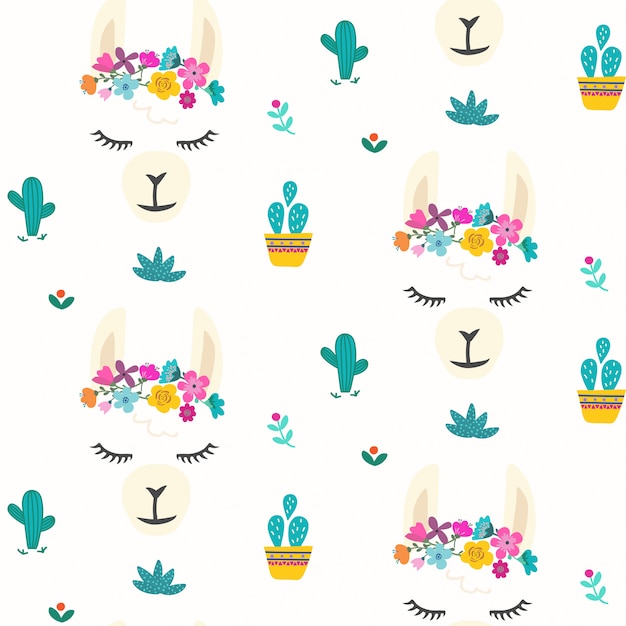 Cute llama face pattern