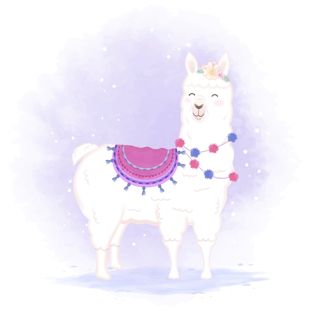 Cute llama hand drawn cartoon illustration