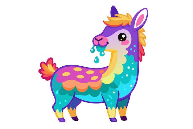 ベクトル cute llama spitting gradient illustration in white background