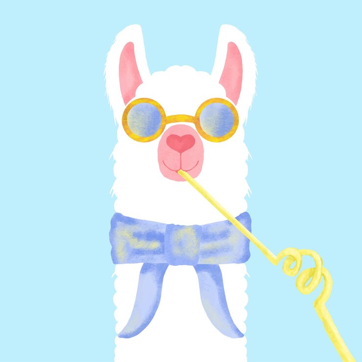 Vector cute llama in sunglasses drinking a cocktail through a straw