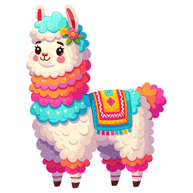 Cute llama vector cartoon illustration