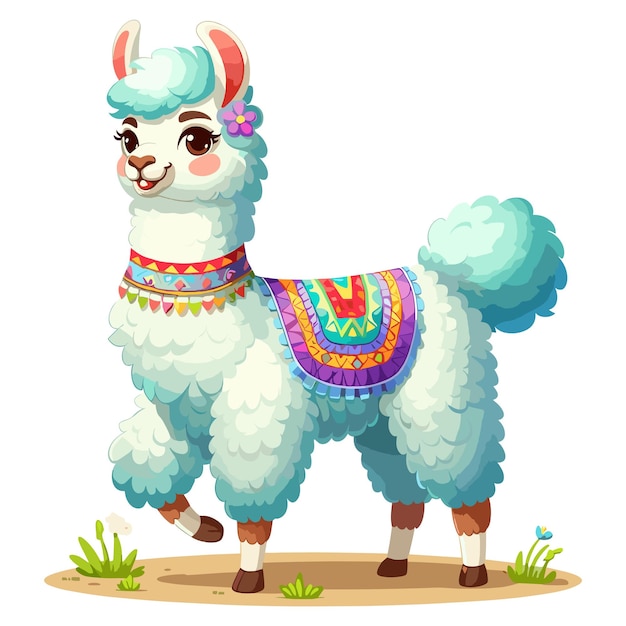 Vector cute llama vector cartoon illustration